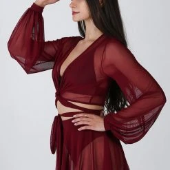 Back In Stock REV ACTIV Mesh Wrap Blouse - Wine